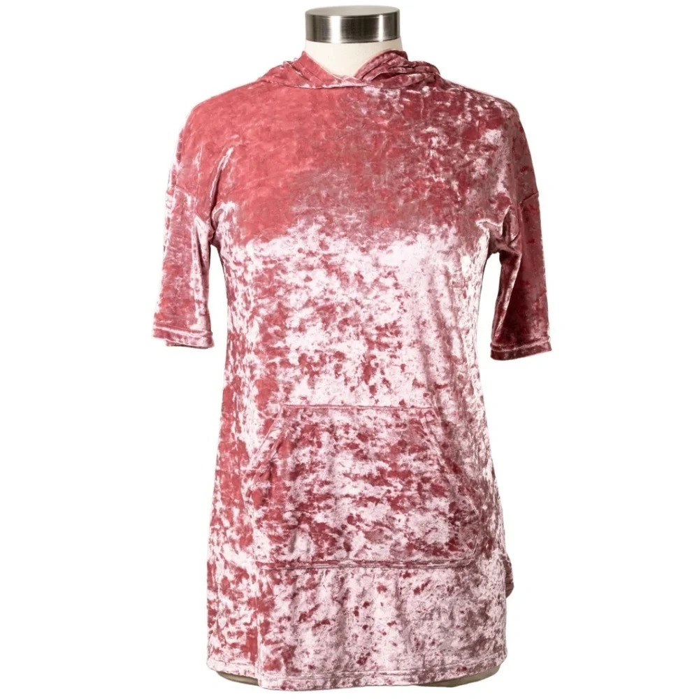 Sisley Crushed Velvet Top Pink Youth XL Girls 90s Benetton Athleisure Italy Cute - Picture 2 of 8